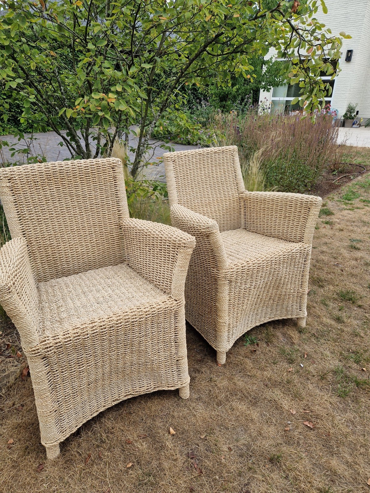 Beaux fauteuils en gazon tressé, Jardin & Terrasse, Chaises de jardin, Enlèvement, Comme neuf, Rotin