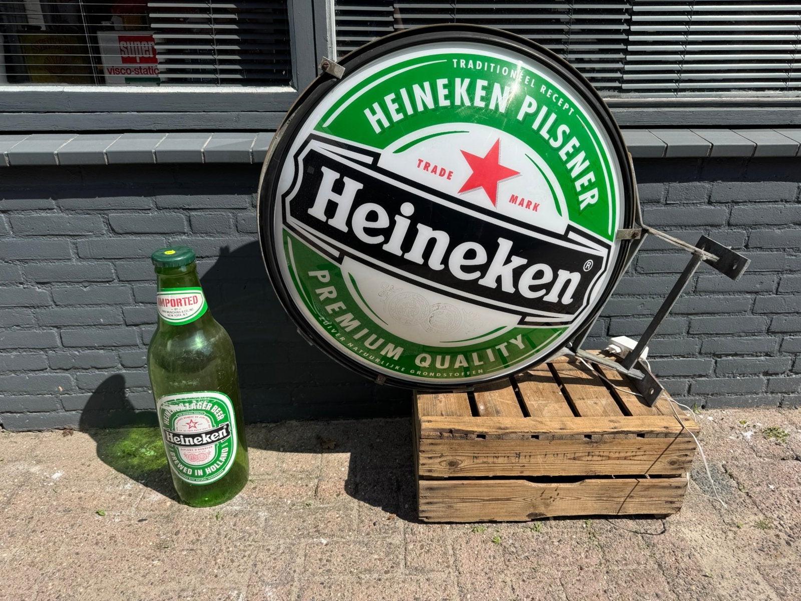 Ancienne boîte à lumière publicitaire Heineken, Collections, Enlèvement, Utilisé, Table lumineuse ou lampe (néon)