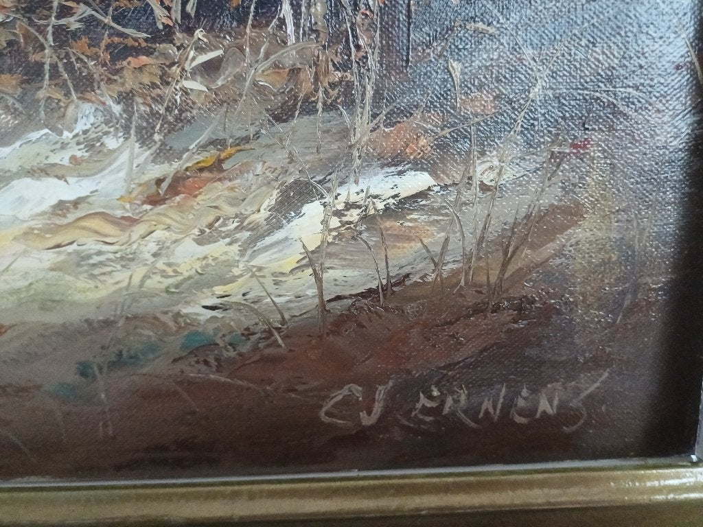 Schilderij olieverf, G. J. Ernens, ingelijst., Enlèvement, Signé, Peinture à l'huile, Toile