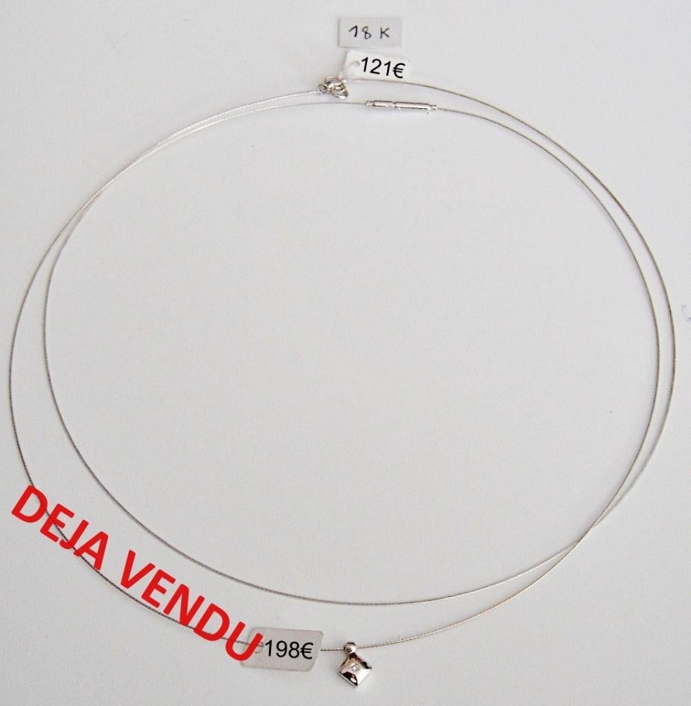 Collier câble en or blanc 18K de 42 cm, NEUF, Bijoux, Sacs & Beauté, Colliers, Neuf, Or, Blanc, Avec pendentif, Enlèvement ou Envoi