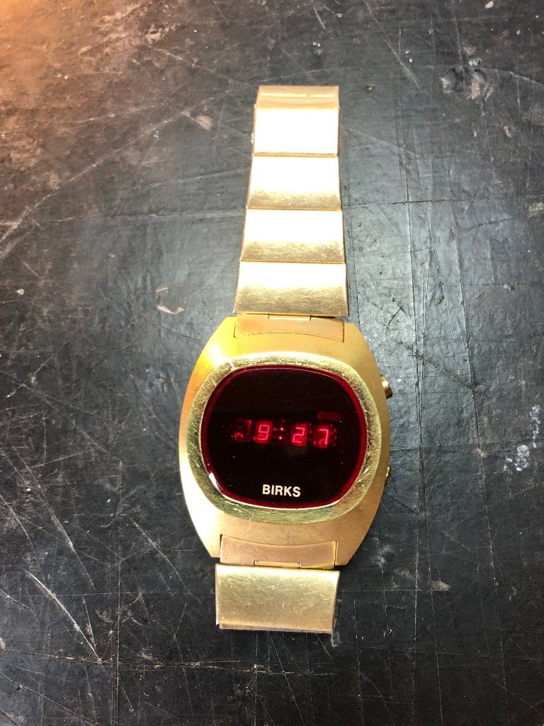 Vintage led watch "Birks" jaren '70, Handtassen en Accessoires, Horloges | Antiek, Staal, Ophalen, Overige merken, Polshorloge