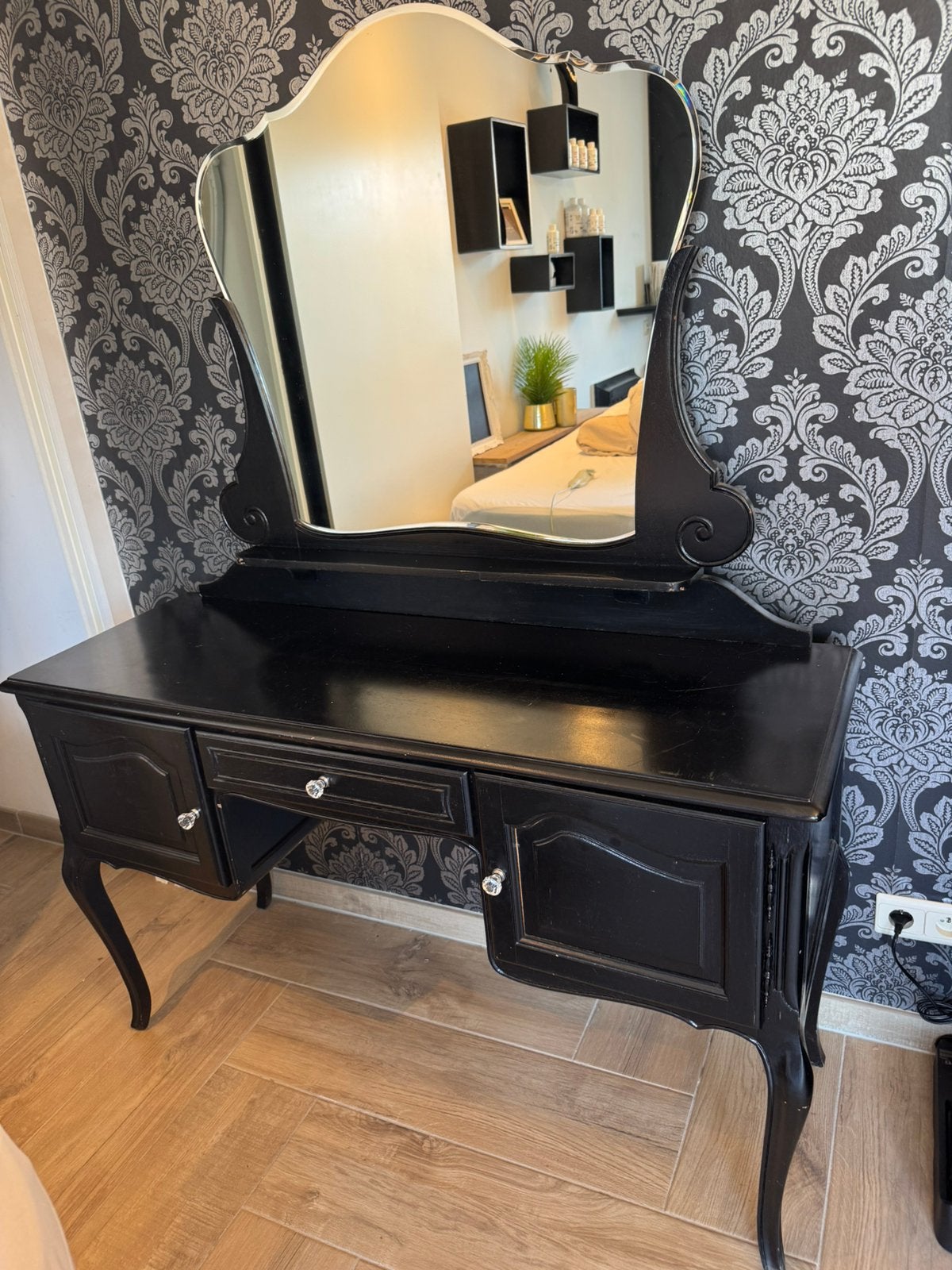 Coiffeuse noire, Maison & Meubles, Vintage, 100 à 150 cm, Utilisé, Bois