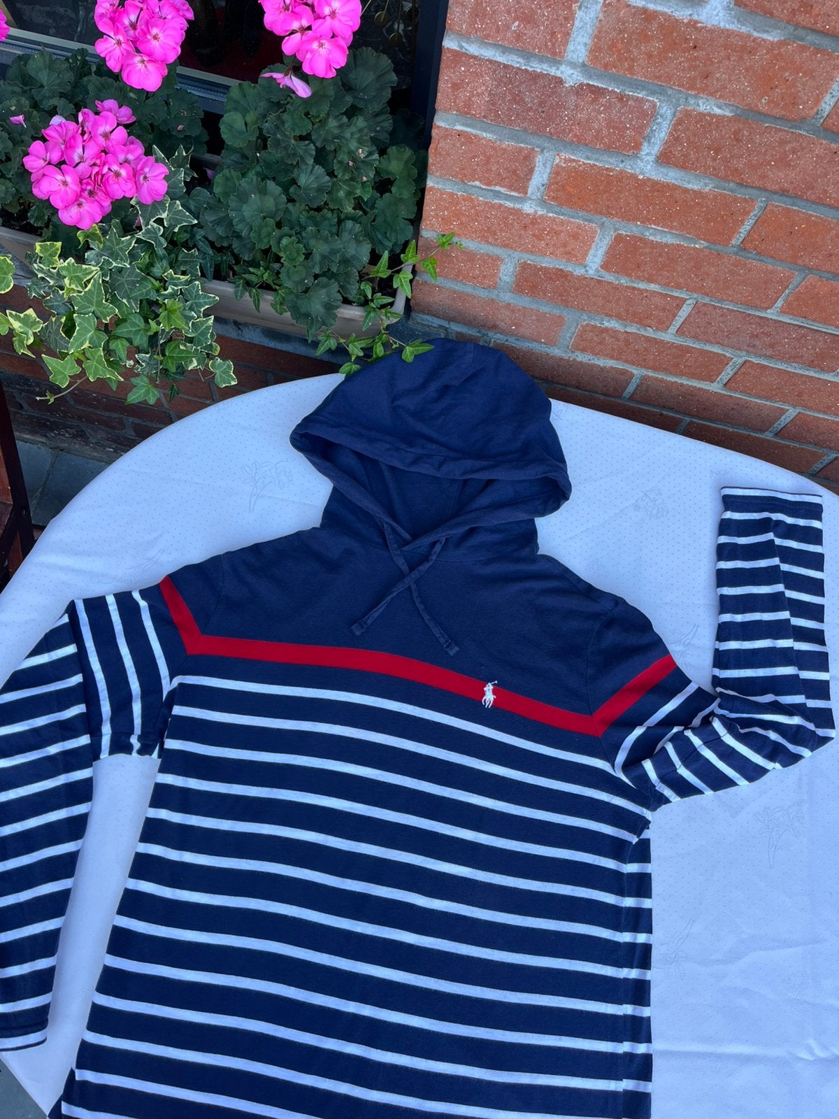 Polo Ralph Lauren long-sleeve striped hoodie M Navy White Re, Ophalen of Verzenden, Zo goed als nieuw, Maat 48/50 (M), Blauw