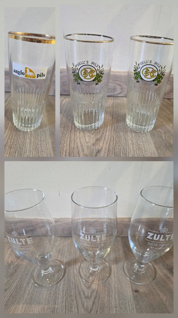 6 vintage bierglazen, Ophalen of Verzenden, Gebruikt, Bierglas