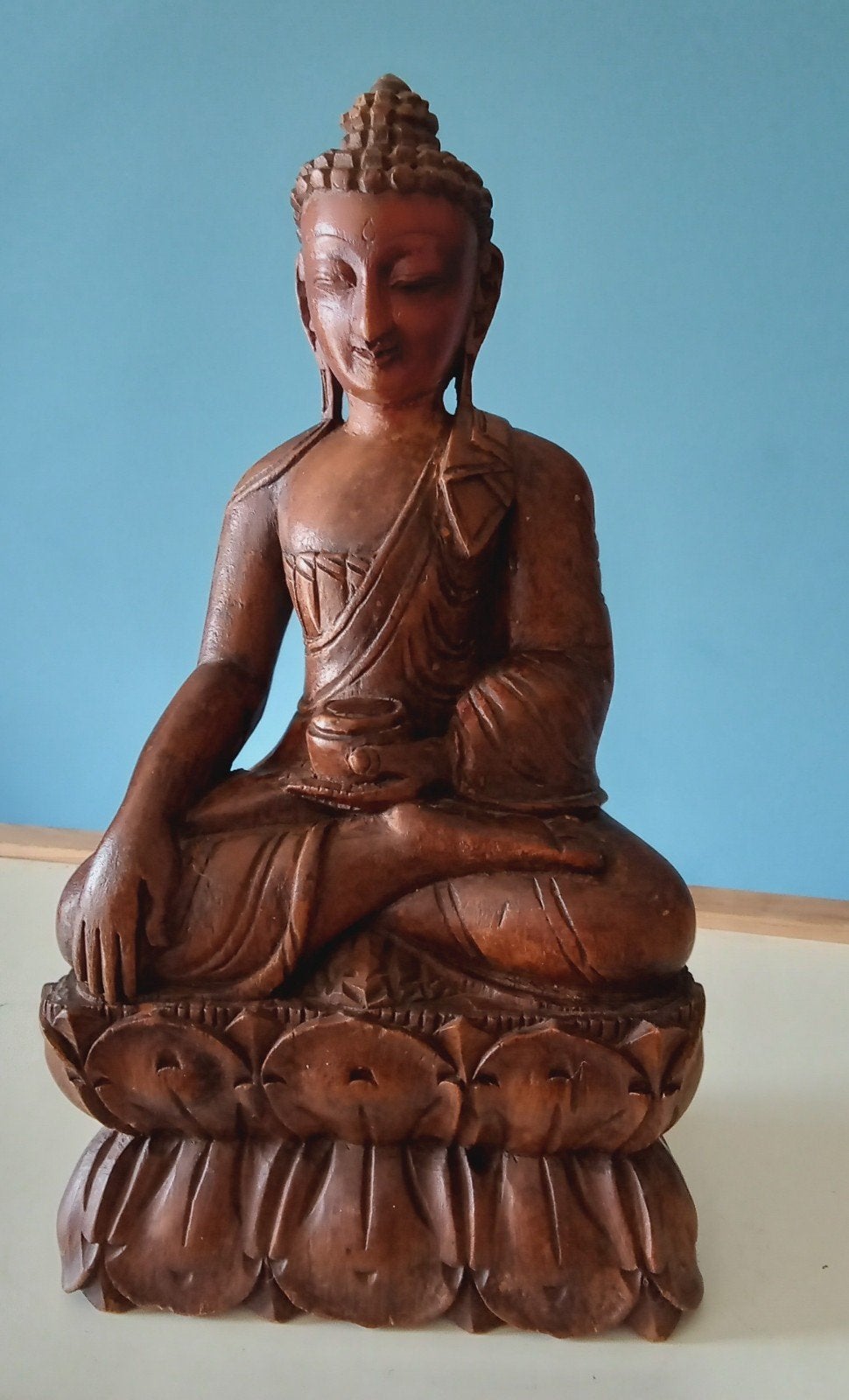 Bouddha en bois Thaïlande 33x16 cm, Maison & Meubles, Enlèvement ou Envoi