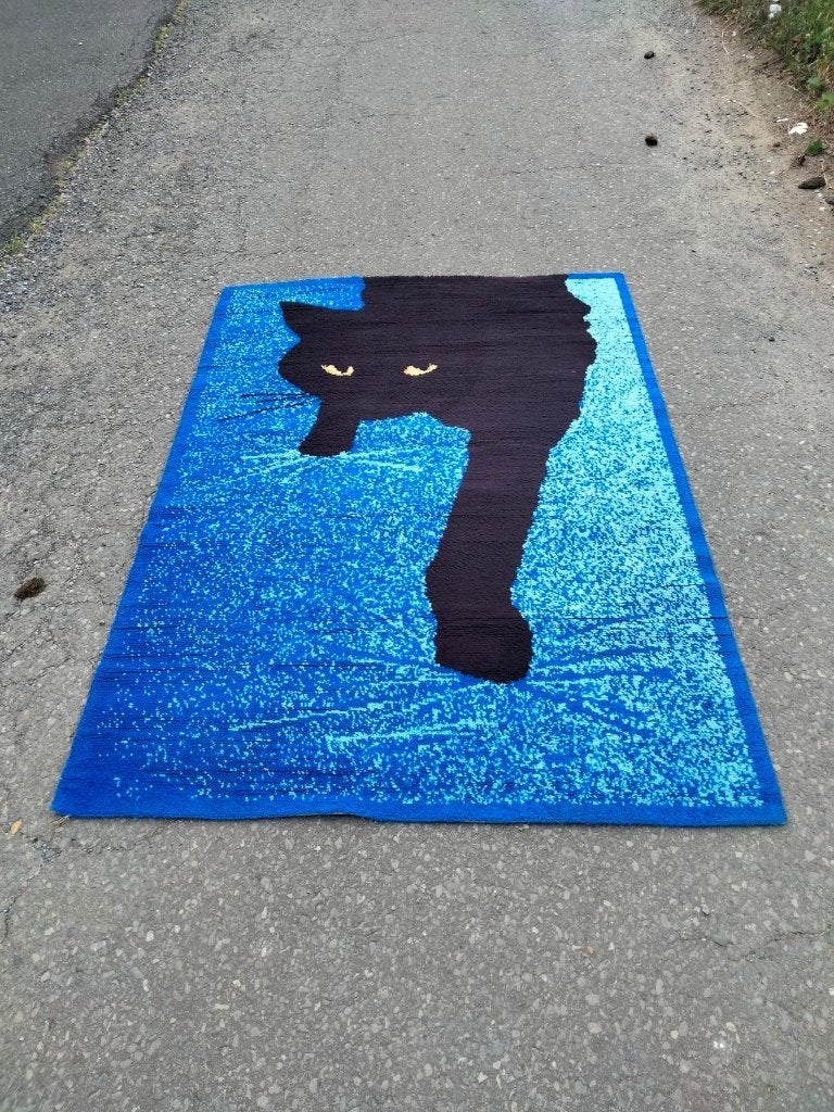 1990s vintage postmodern design tapijt DESSO kat poes, 150 à 200 cm, 100 à 150 cm, Enlèvement, Utilisé