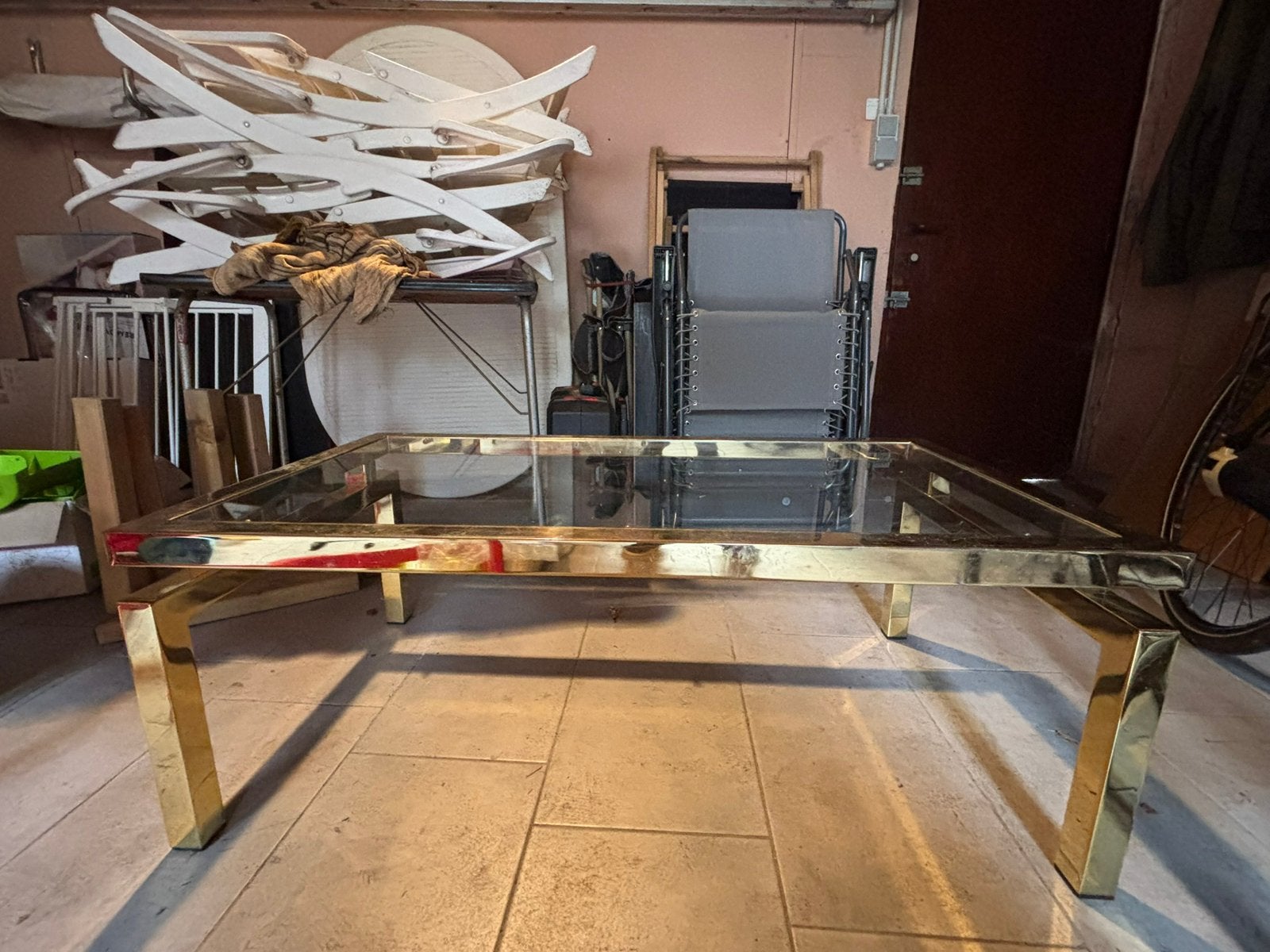 Salontafel uit messing - regencystijl, 100 à 150 cm, Verre, Enlèvement, Utilisé