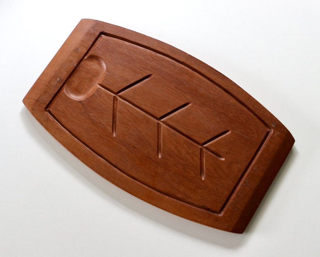 Vintage Danish Modern Staved Teak Carving Cutting Board, Huis en Inrichting, Woonaccessoires | Dienbladen, Ophalen of Verzenden