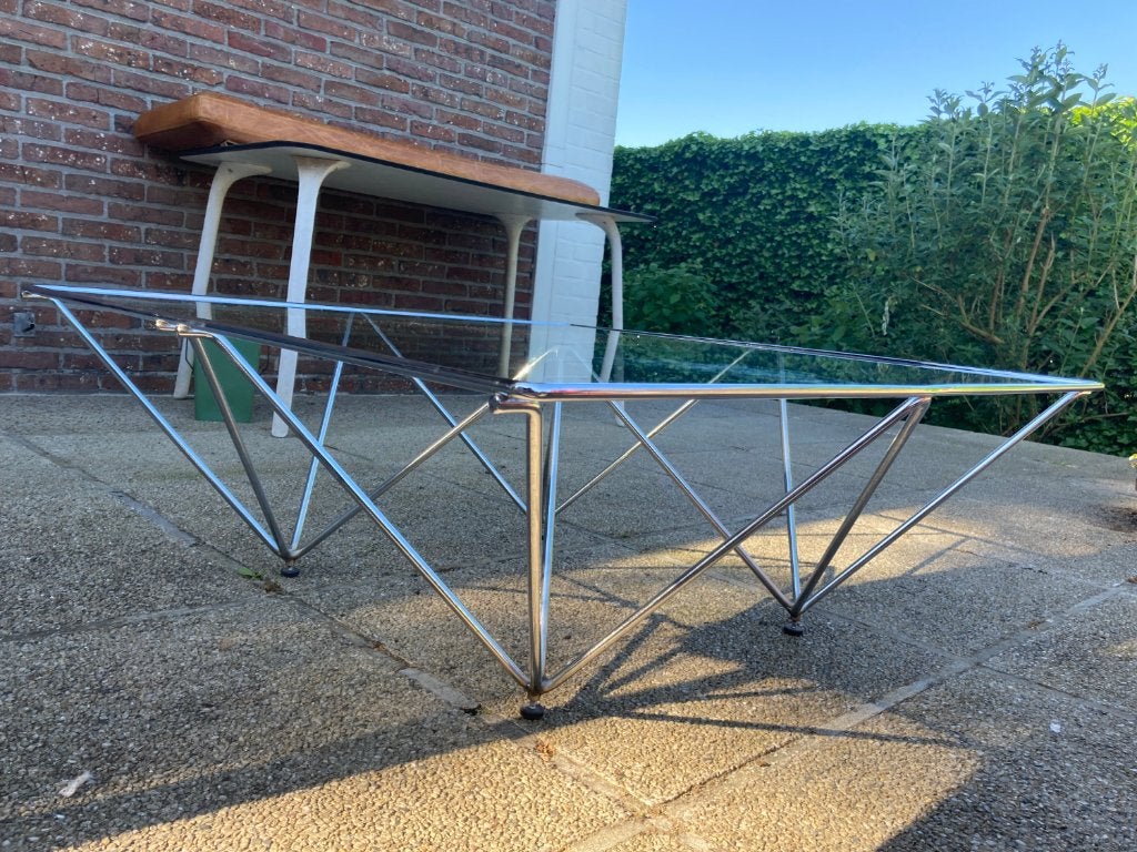 Design salontafel glas chroom 1 x 1 x 35, Enlèvement, Comme neuf, Verre