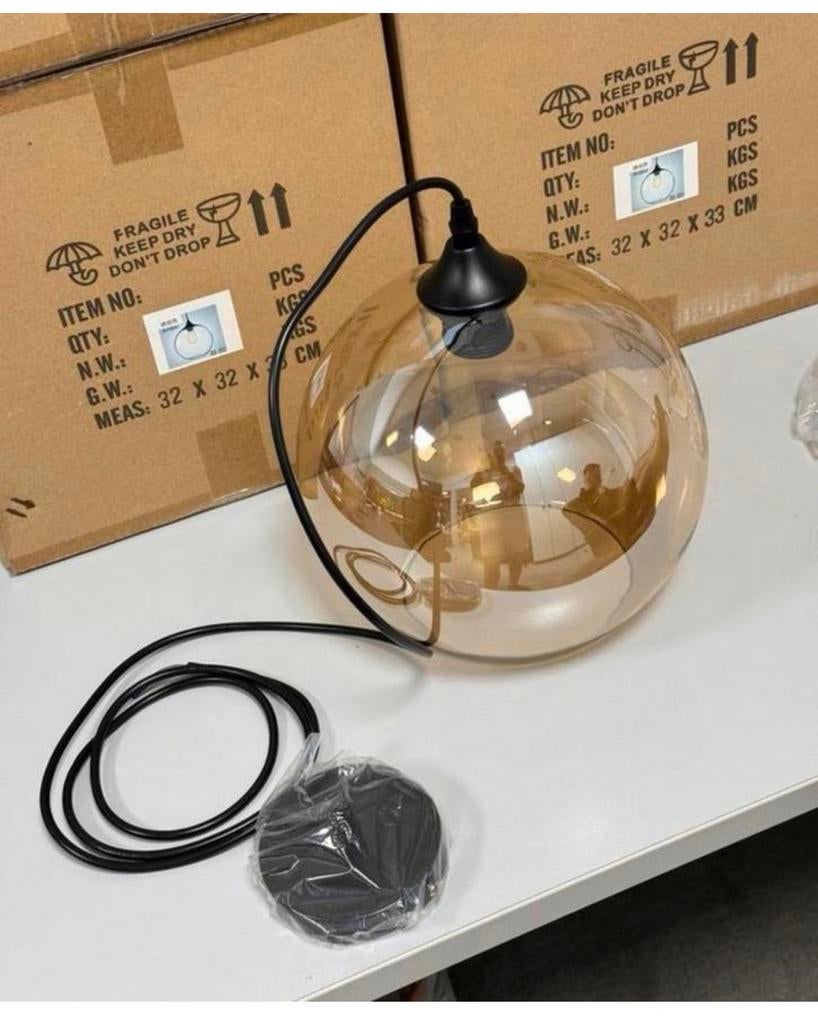 Nouvelle lampe suspendue sphérique moderne en verre de ambre, Enlèvement ou Envoi, Neuf, Bol