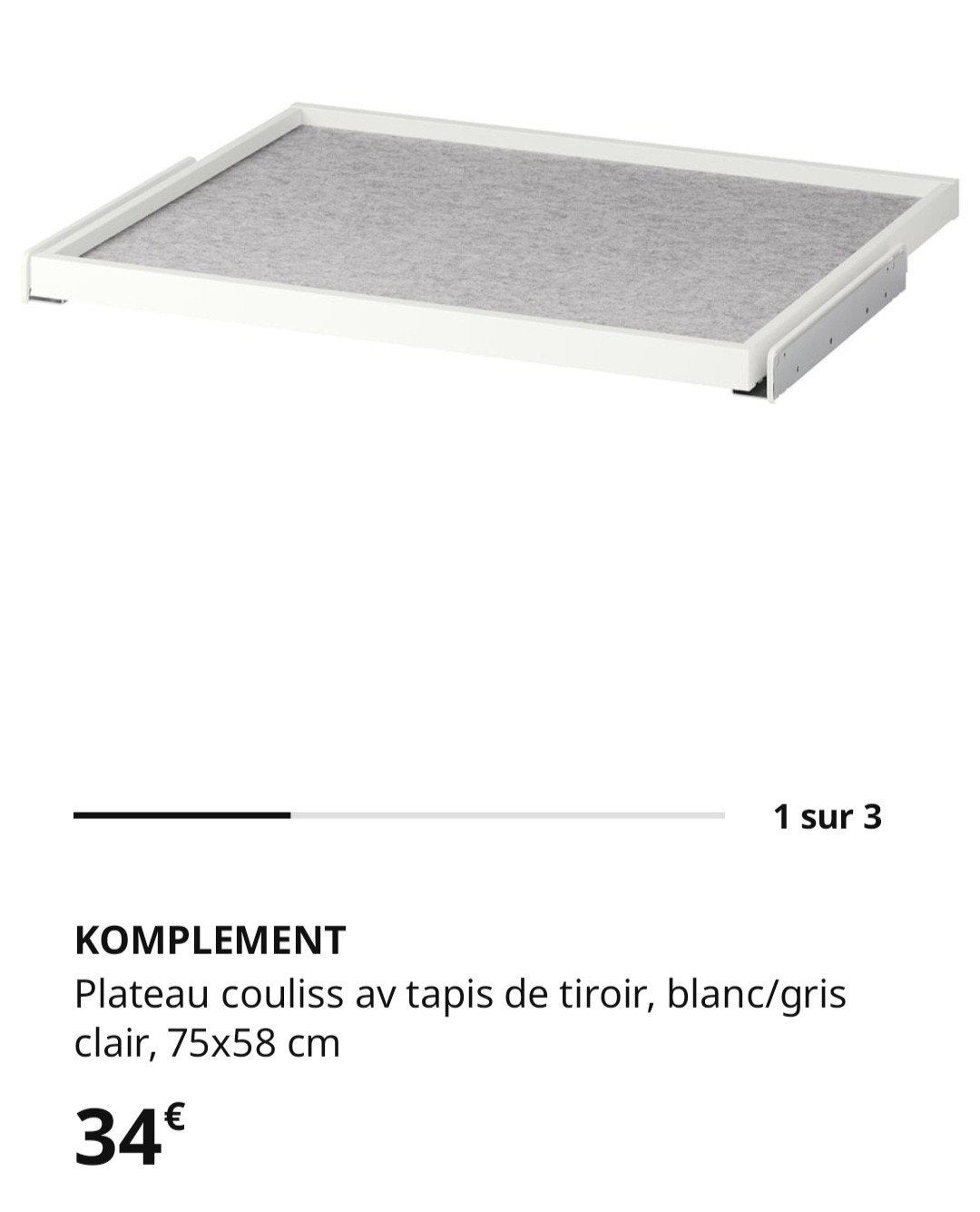 Ikea komplement plateau coulissant 75 ou 100 cm blanc, Maison & Meubles, Enlèvement, Utilisé