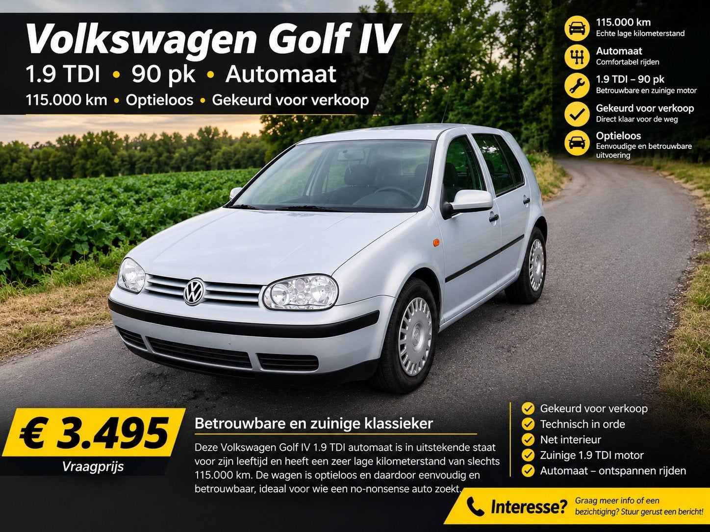 Volkswagen Golf IV 1.9 TDI Automaat Slechts115.000km Gekeurd, Auto's, Particulier, Automaat, Te koop, Golf