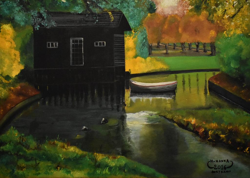 Landschapsschilderij in de herfst, gesigneerd Joky Kamo, Ophalen