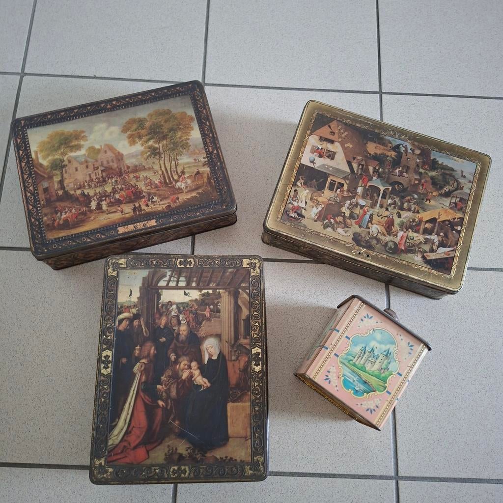 4 vintage blikken dozen waarvan 1 van côte d'or en 3 van DBF, Verzamelen, Blikken, Ophalen