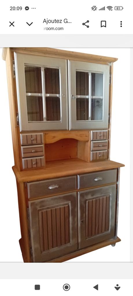Buffet vaisselier en bois massif – style industriel – 2 pièc, Avec porte(s), Vintage, 150 à 200 cm, Enlèvement