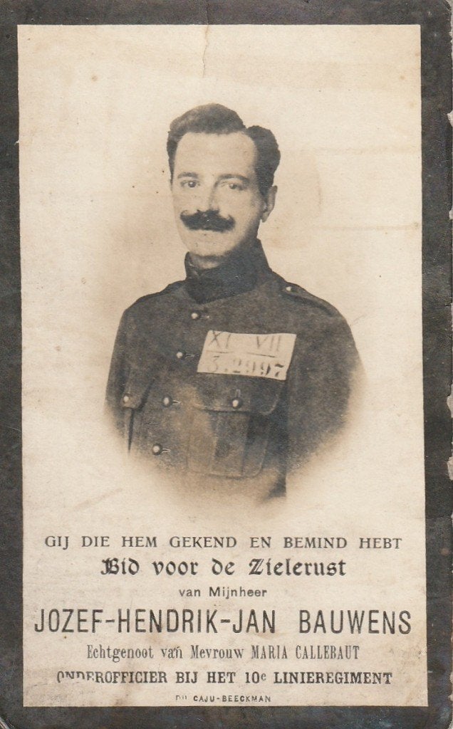 Gesneuvelde 1914-1918 Jozef Bauwens Dendermonde-Göttingen, Ophalen of Verzenden