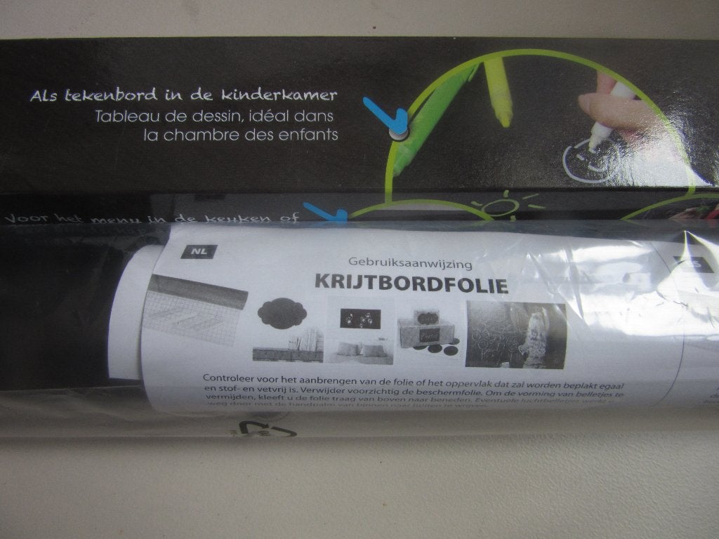 Schoolbordfolie met doosje stofvrije witte krijtjes, Ophalen, Nieuw