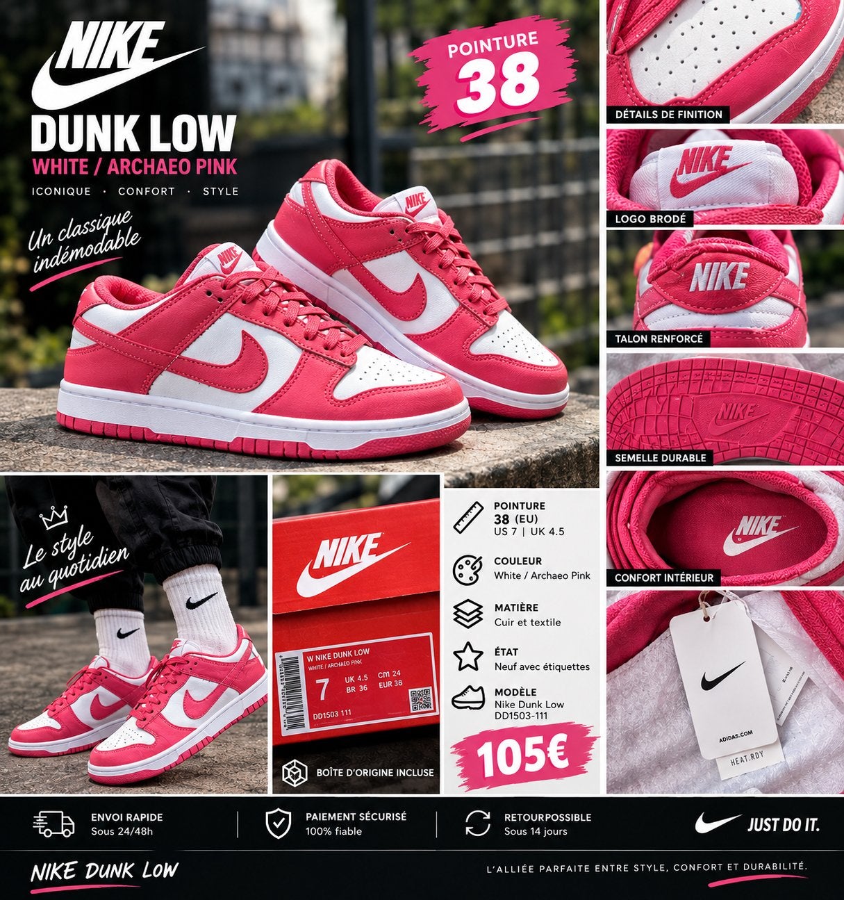Nike dunk low, Nieuw, Ophalen of Verzenden, Sneakers, Roze