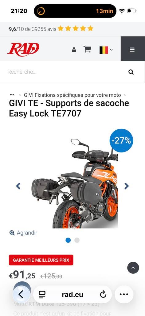 Givi support TE7707 pour ktm duke 125/390 2017-23, Particulier, Neuf