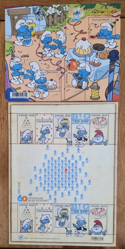 201801-29-  2 FEUILLETS  60 ans des Schtroumpfs, Enlèvement ou Envoi, Schtroumpfs