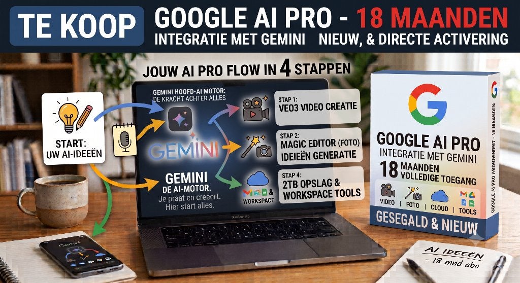 Google AI Pro18Mnd + 2 To + AI Vidéo/Photo | Partagez avec 5, Envoi, Neuf