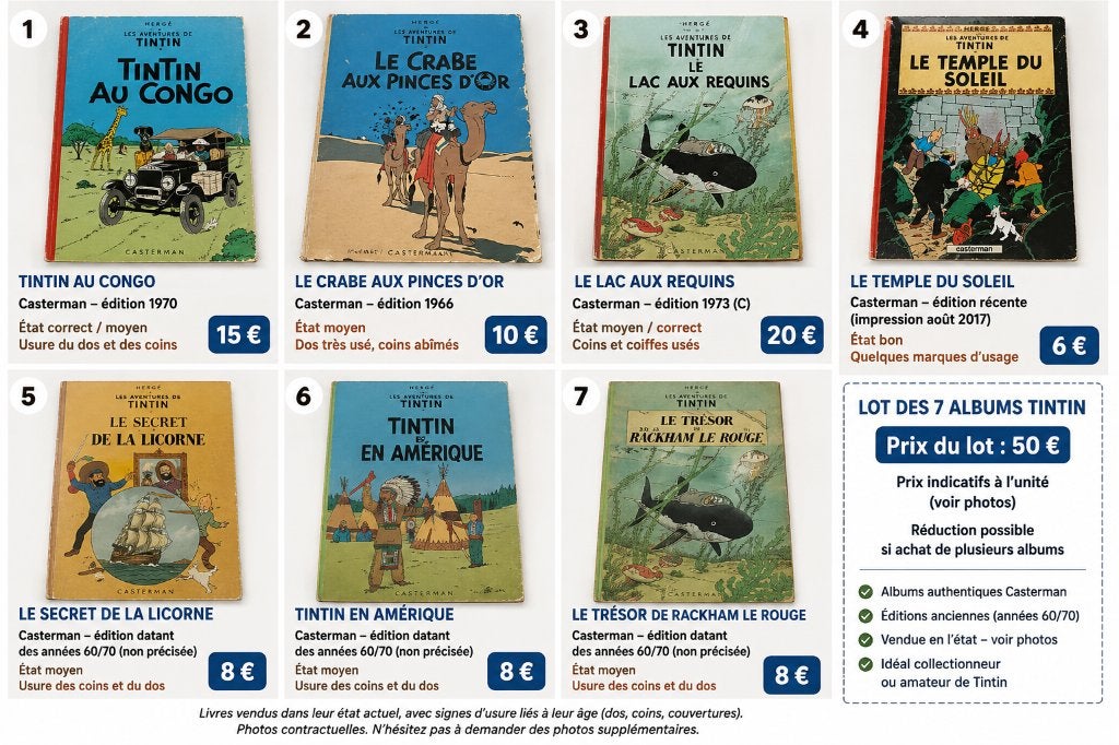 Albums Tintin, Livres, BD, Plusieurs BD, Enlèvement ou Envoi, Utilisé, Hergé.