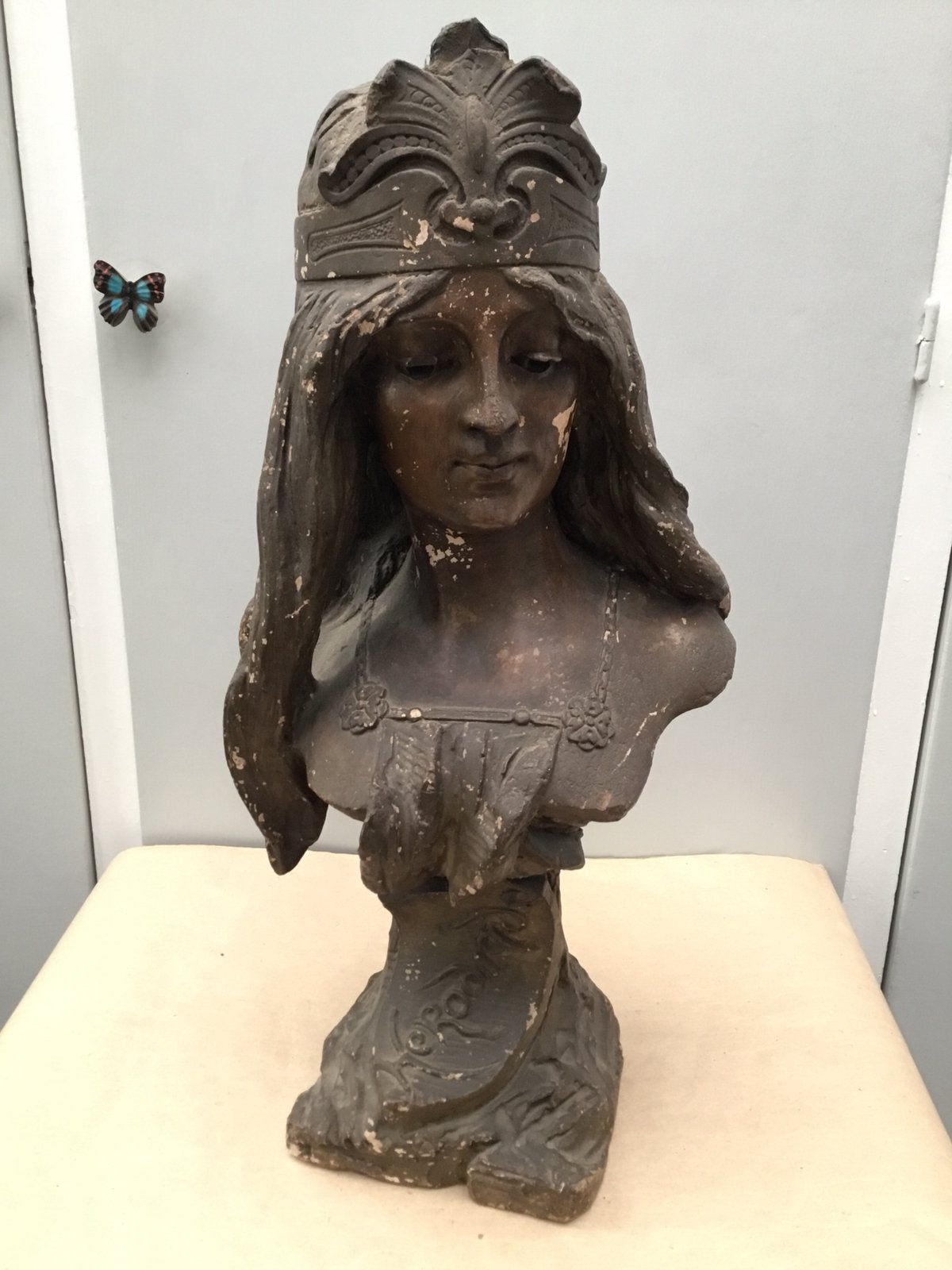 Art Nouveau beeld Herodias in terracotta, Art nouveau, Beeld, Bruin, Vrouw