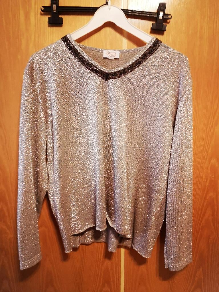 Zilveren trui met zwart rond hals 46, Kleding | Dames, Ophalen of Verzenden, Zwart