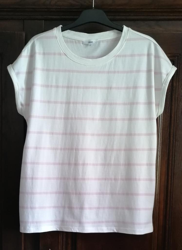 Witte T-shirt met roze strepen, L, Kleding | Dames, T-shirts, Nieuw, Roze, Ophalen of Verzenden