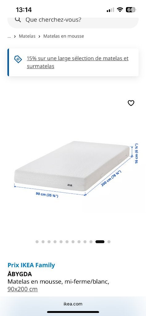 Matelas mousse mi ferme IKEA, Neuf, 90 cm, Matelas, Une personne