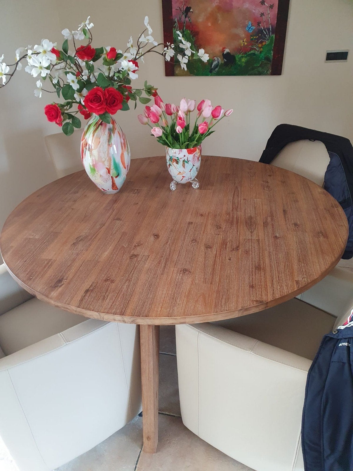 Table à manger en bois massif 150 cm, 150 à 200 cm, Cinq personnes ou plus, Rond, 150 à 200 cm