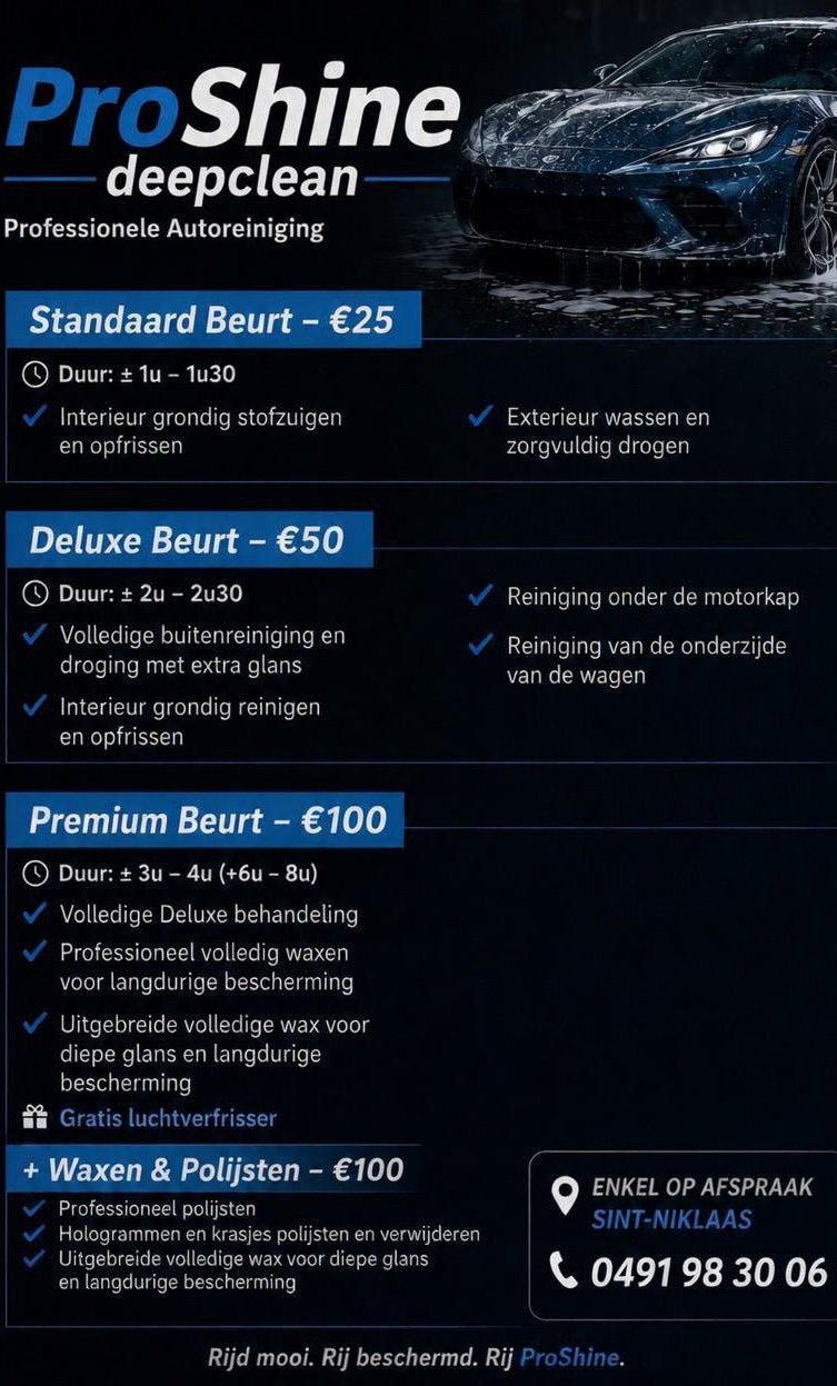 Deepclean alle soorten wagens, Enlèvement