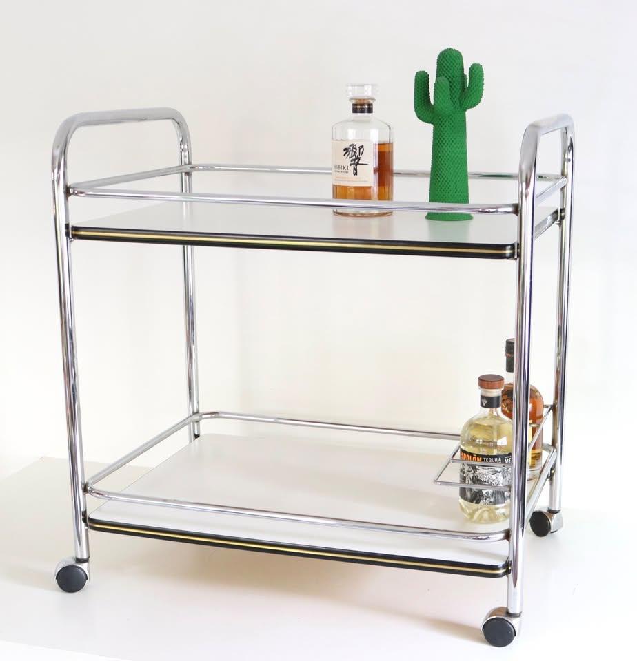 Vintage Drank Trolley Serveer Wagen Chroom Sixties, Ophalen, Zo goed als nieuw, Overige materialen