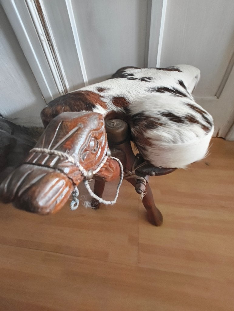 Tabouret/repose-pieds vintage Camel avec cuir de vachette, Antiquités & Art, Enlèvement