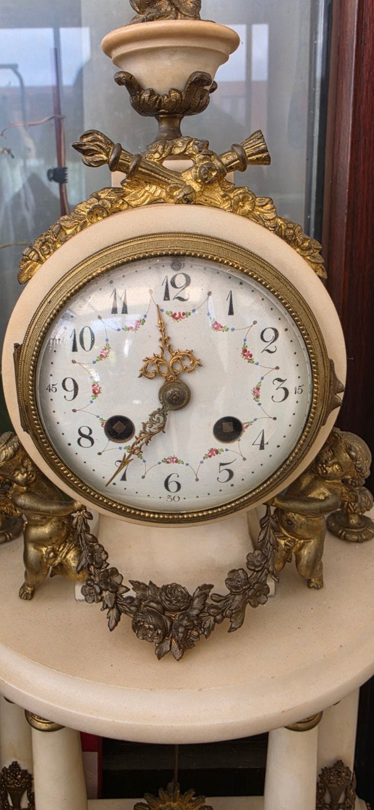 Grote Antieke Marmeren Portiek Klok Louis XVI Stijl – Brons, Antiek en Kunst, Ophalen