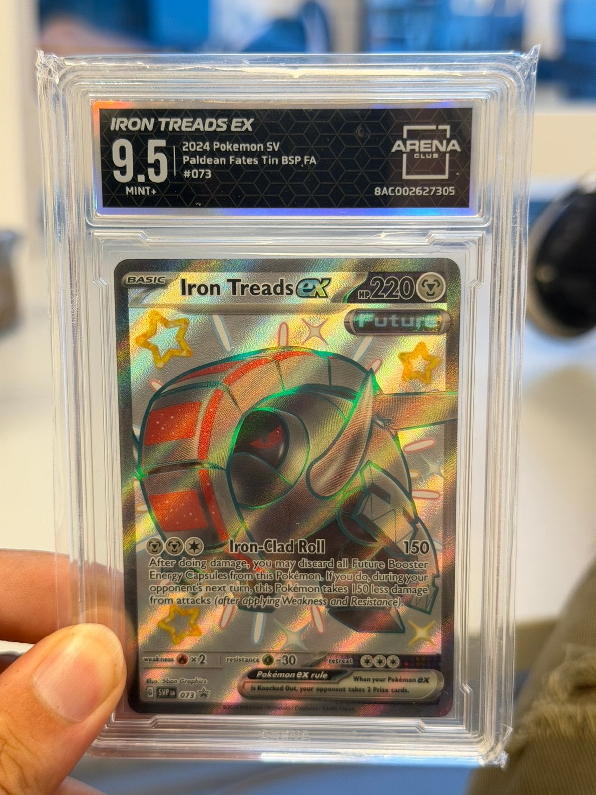 Pokémon Iron Treads ex #073 Paldean Fates Grade 9.5 graded, Ophalen of Verzenden, Zo goed als nieuw