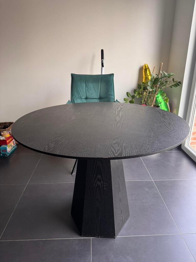 Moderne ronde eettafel - Zwart hout / diameter 100 cm, Ophalen, Gebruikt