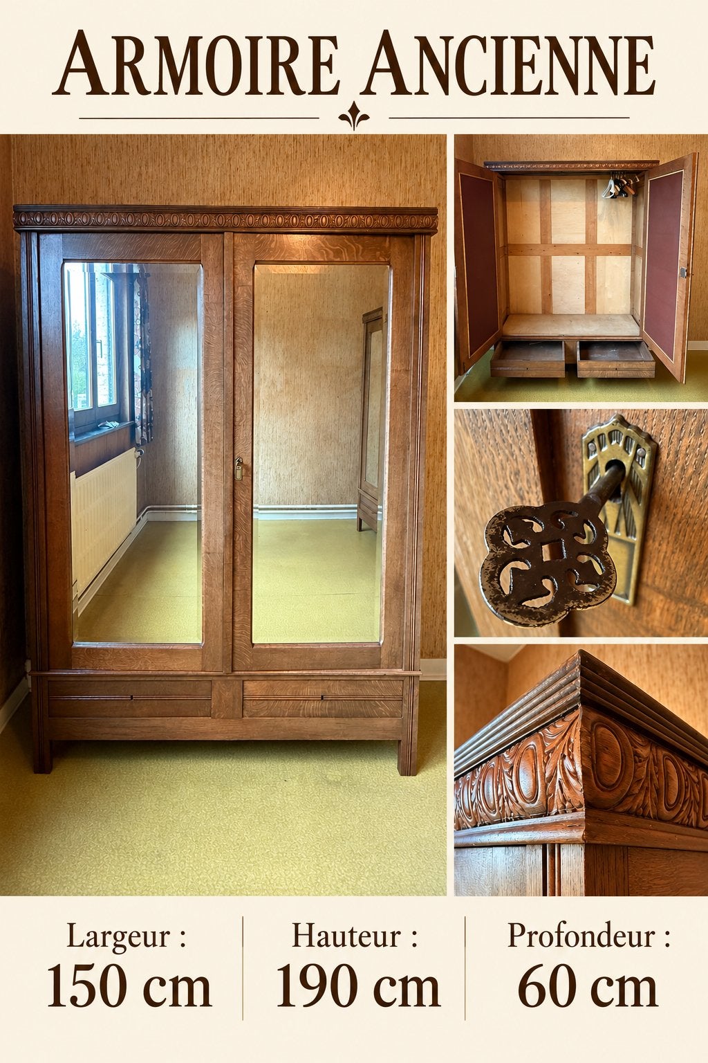 Deux belles armoires anciennes assorties avec miroirs, Enlèvement