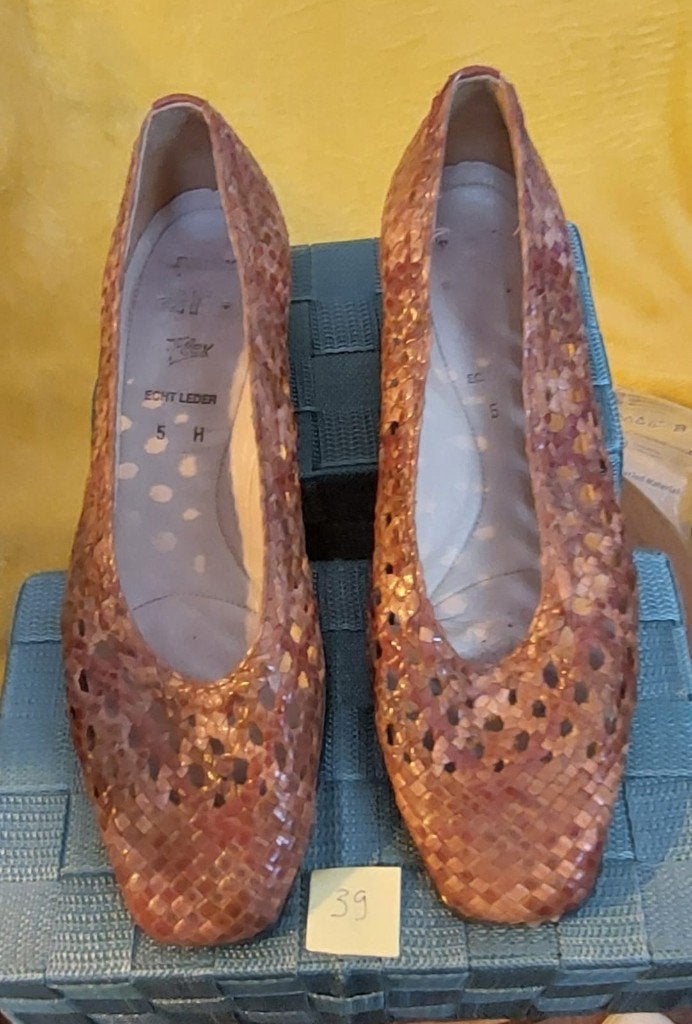 Oranjebruine geweven leren damesschoenen, Kleding | Dames, Ophalen, Pumps, Oranje, Zo goed als nieuw