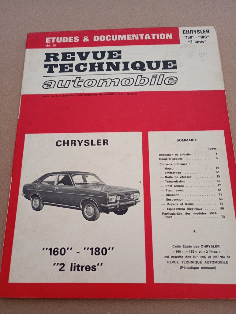 revue technique chrysler 160 et 180 de 1970-1973, Ophalen of Verzenden