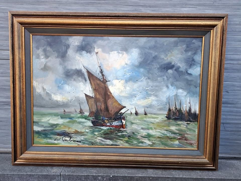 Huile sur toile marine signe jean jacques foulon, Antiquités & Art, Enlèvement, Toile