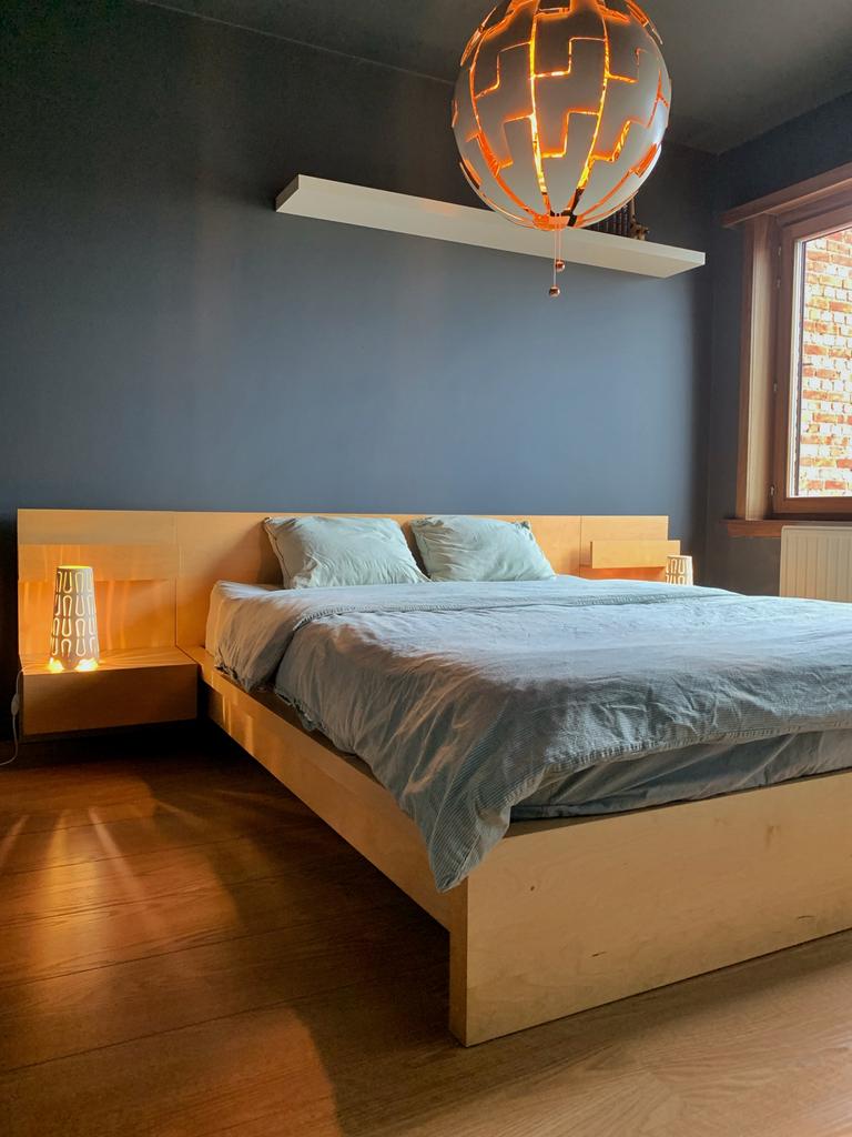 Dubbelbed van 1m60 op lattenbodem, Huis en Inrichting, Ophalen, Gebruikt, Tweepersoons