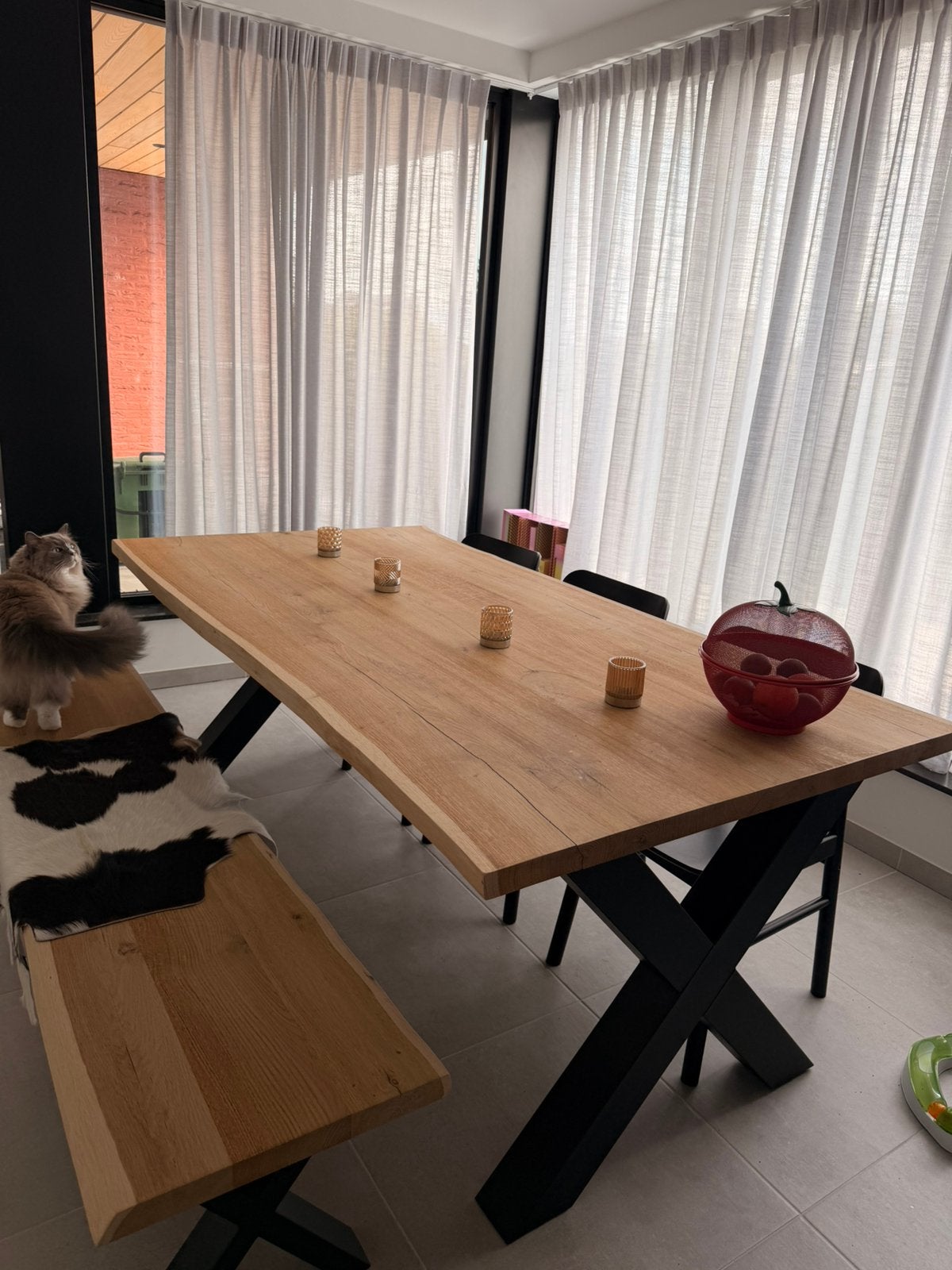 Table en tronc d'arbre authentique - 200 x 90 cm, Maison & Meubles, Enlèvement, Comme neuf