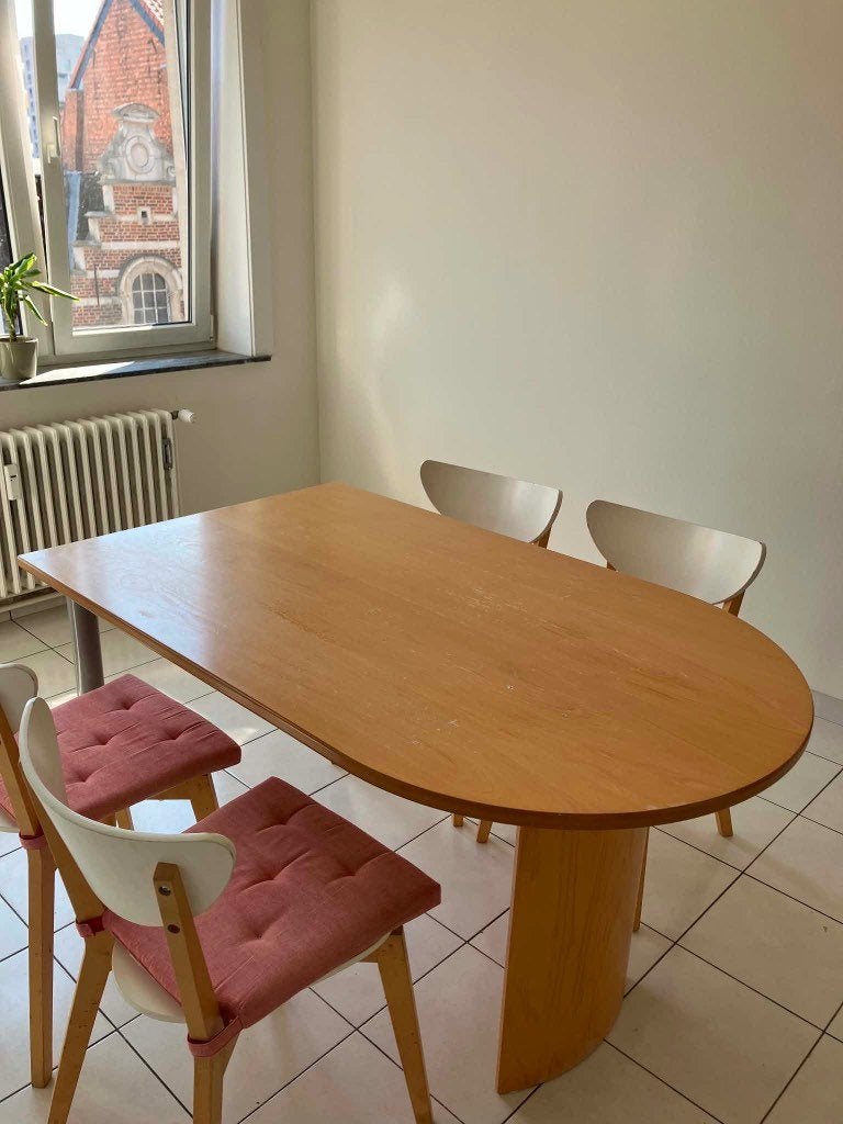 Tafel met vier stoelen, Huis en Inrichting, Ophalen, Gebruikt, 100 tot 150 cm, 50 tot 100 cm