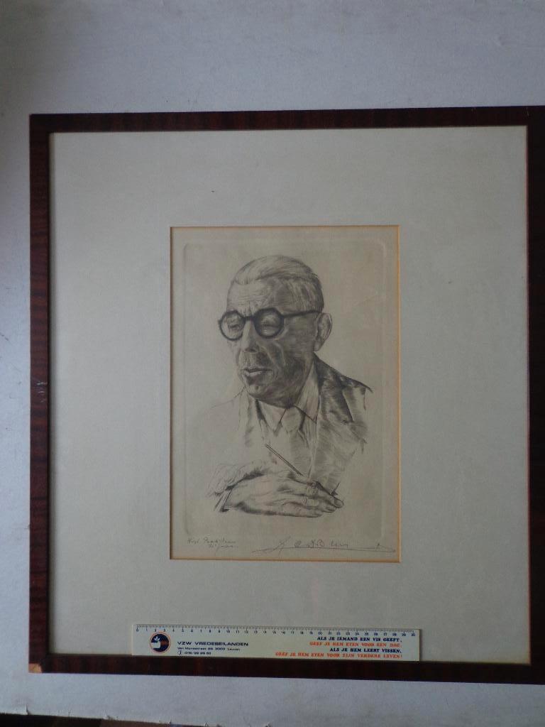 Verfijnde ets Gustave C. De Bruyne "Dirk Baksteen 70 jaar", Enlèvement