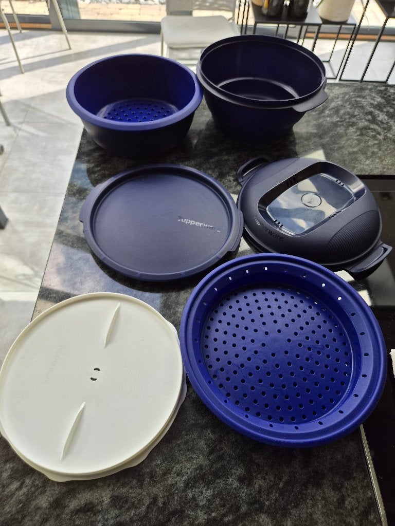 Tuperware stoomset voor microgolf, Huis en Inrichting, Keuken | Tupperware, Zo goed als nieuw, Bak of Kom, Blauw, Ophalen of Verzenden
