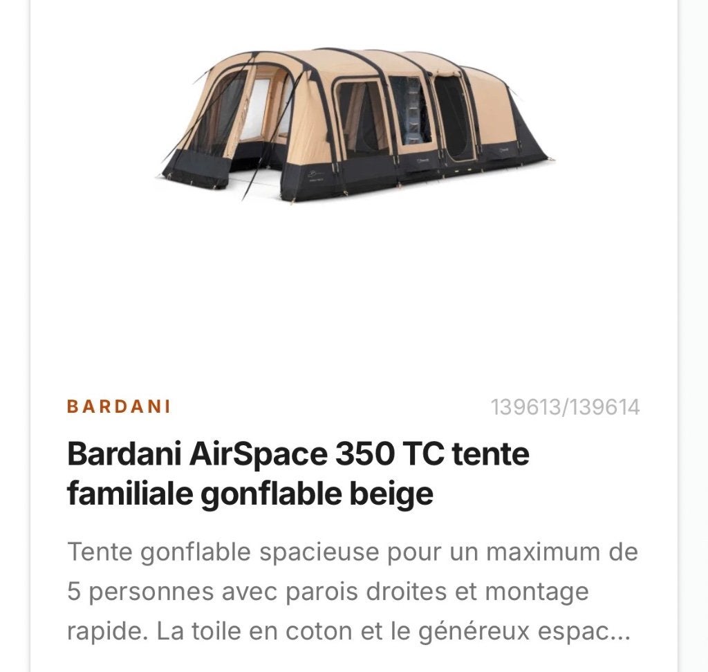 Tente Bardini, Caravanes & Camping, Enlèvement, Comme neuf, Jusqu'à 5