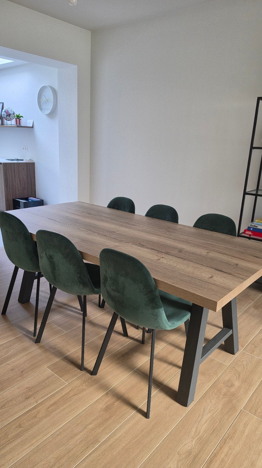 Eettafel 200x100cm houten blad met zwart metalen poten, Ophalen, 100 tot 150 cm, 200 cm of meer, Zo goed als nieuw