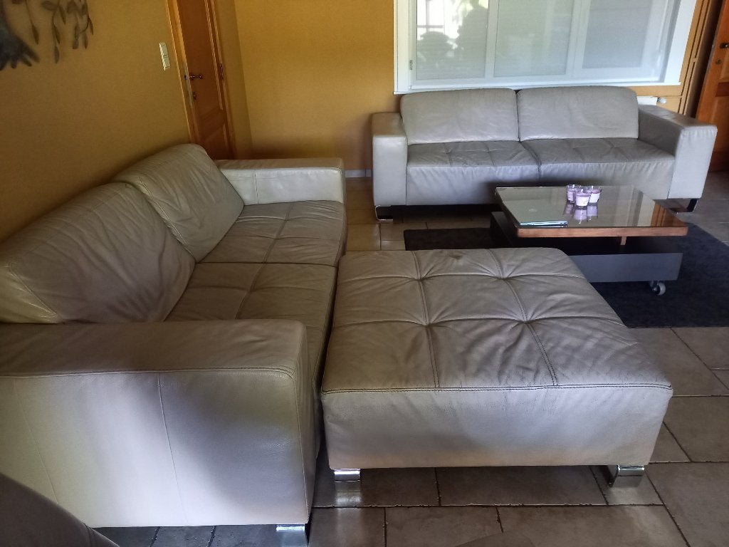 Lederen salon, Huis en Inrichting, Ophalen, Gebruikt, Leer
