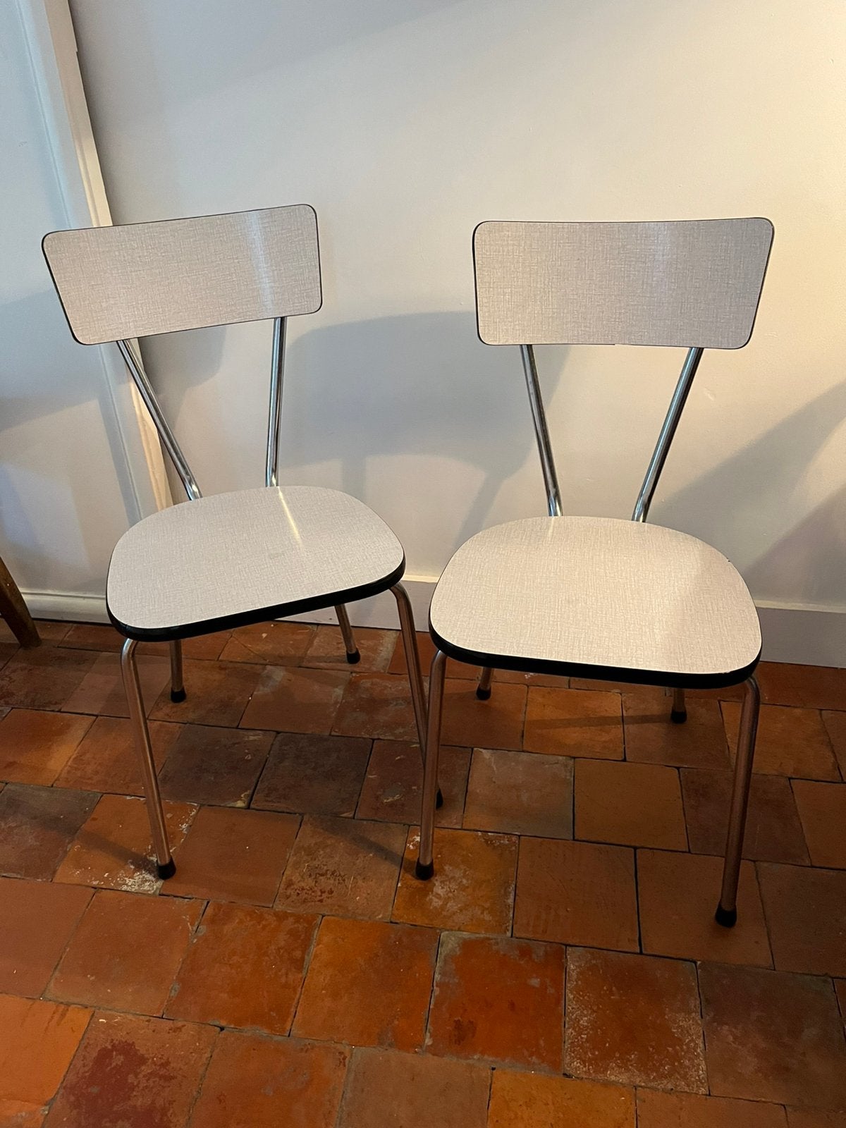 VINTAGE  RETRO STOELEN CHROOM FORMICA 2 STUKS SET DUO ZGST!, Enlèvement